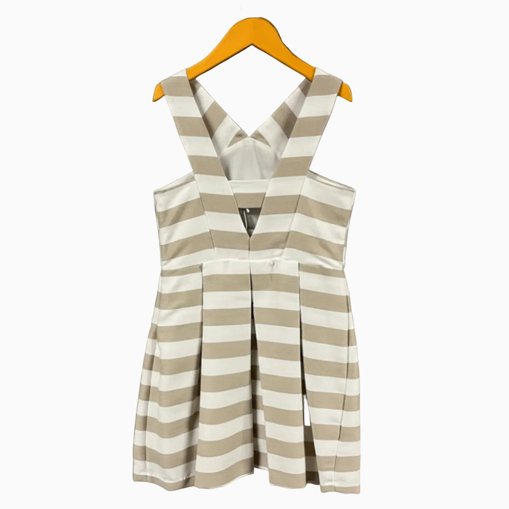 Mayoral vestito lino a righe bianco e beige bambina - Abbigliamento bambini firmato | CDifferent Outlet