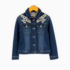 Only giacca blu jeans bambina con ricami