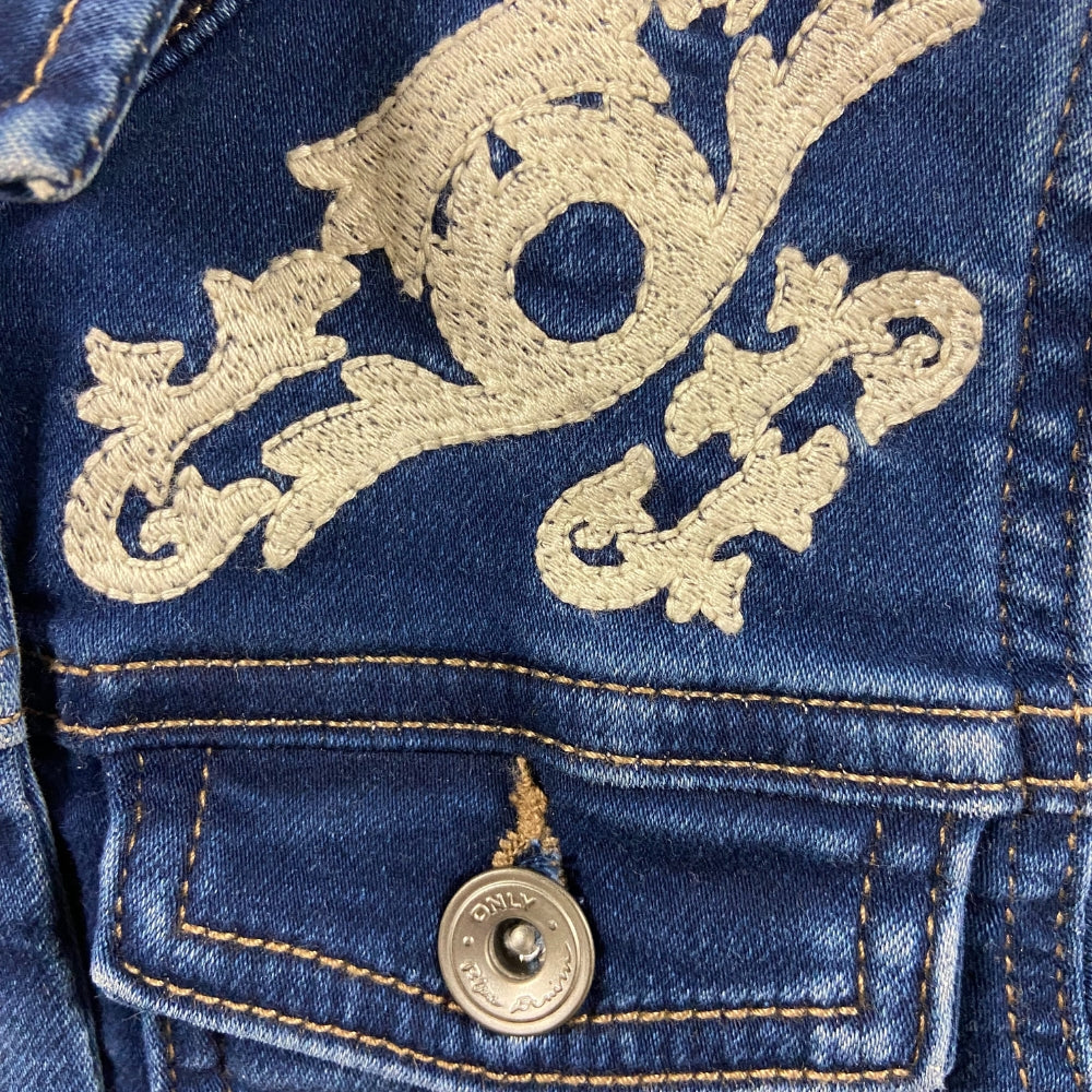 Only giacca blu jeans bambina con ricami