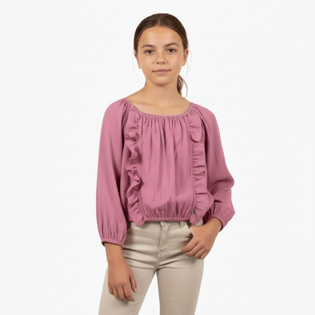 Please blusa rosa bambina con rouches - Abbigliamento bambini firmato | CDifferent Outlet