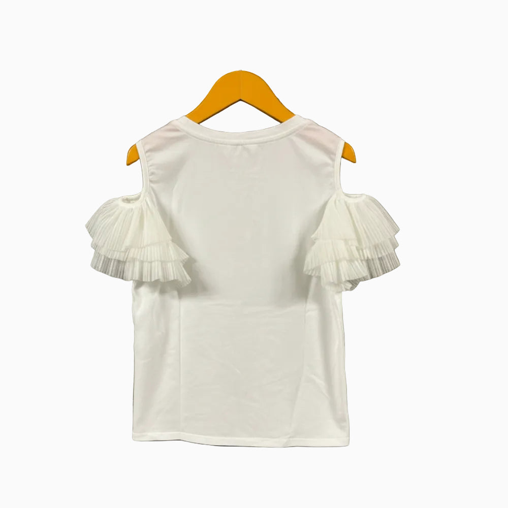 Please maglia bambina bianca con manica in tulle - Abbigliamento bambini firmato | CDifferent Outlet