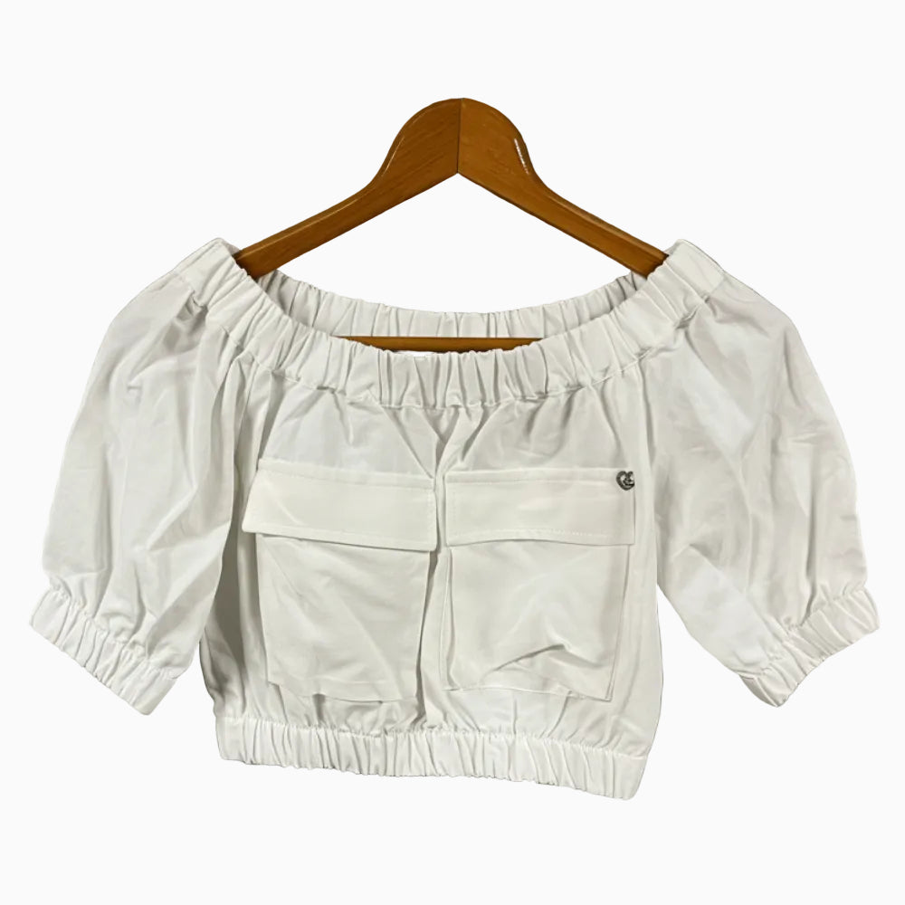 Please top bambina bianco con tasche - Abbigliamento bambini firmato | CDifferent Outlet