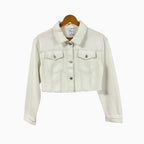 Mayoral giacca di jeans cropped bambina panna con frange