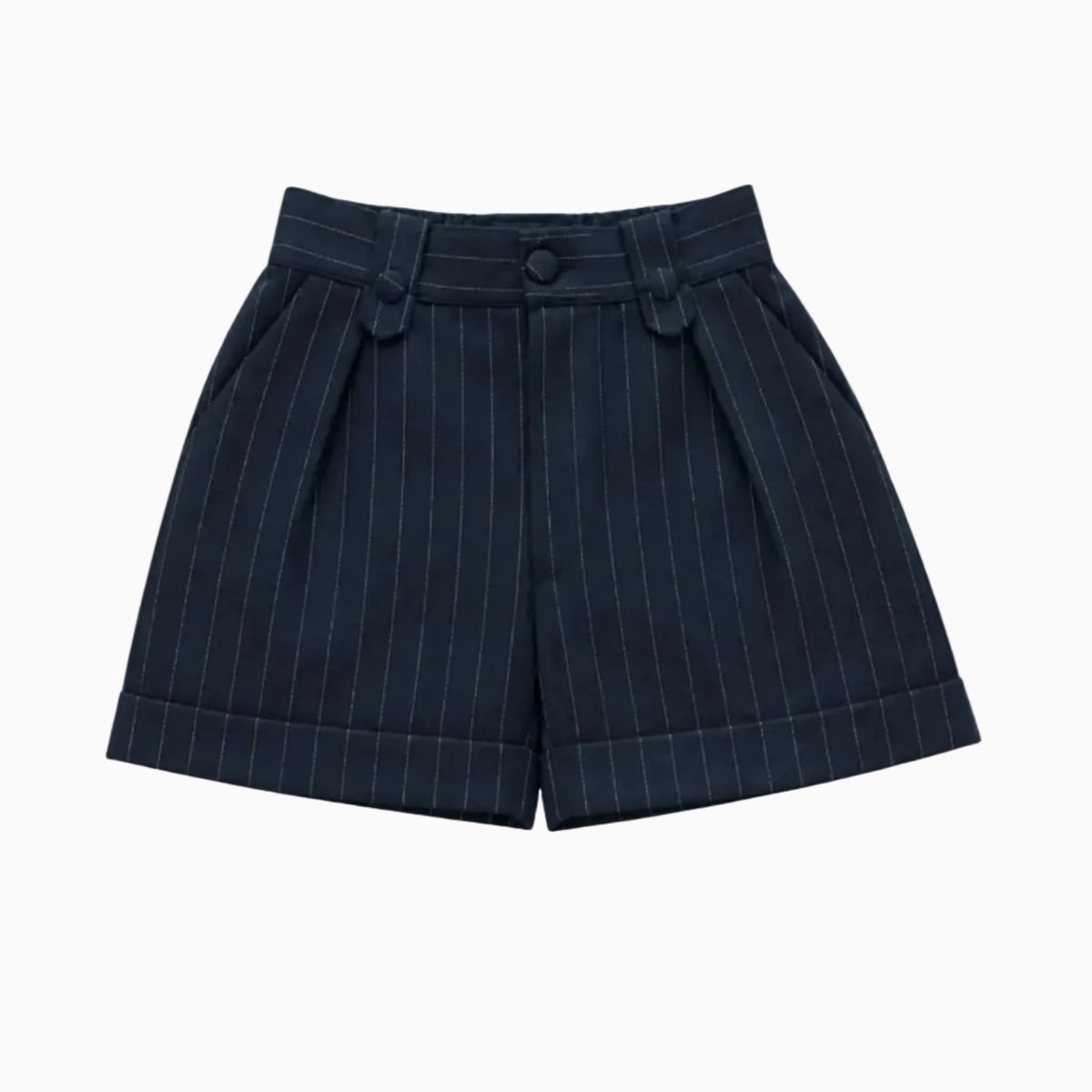 Shorts sartoriali grigi gessati bambina con vita alta e risvolto