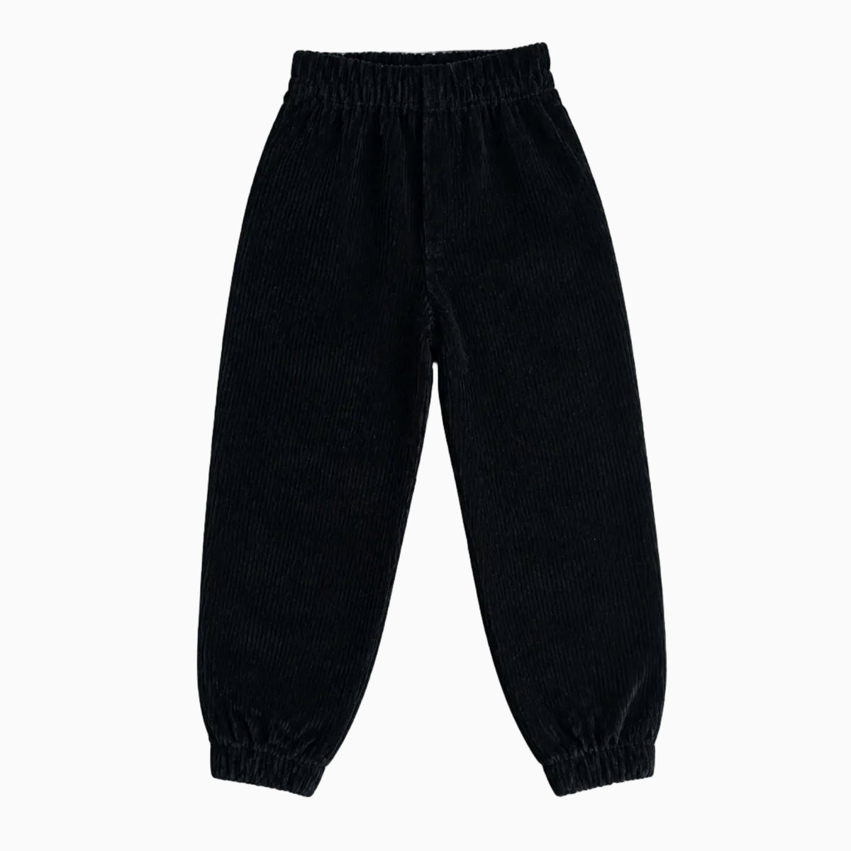 Pantalone bambina velluto a coste nero con vita elasticizzata e polsini stretti