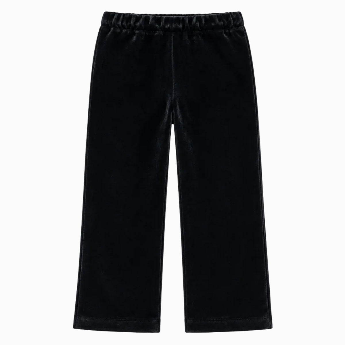 Vista posteriore pantalone velluto nero vita elastica taglio largo