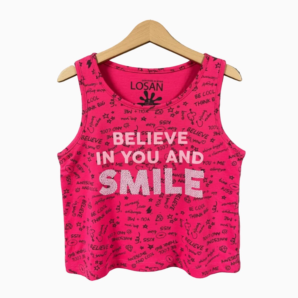 Losan canotta fucsia con stampe e scritta bambina - Abbigliamento bambini firmato | CDifferent Outlet