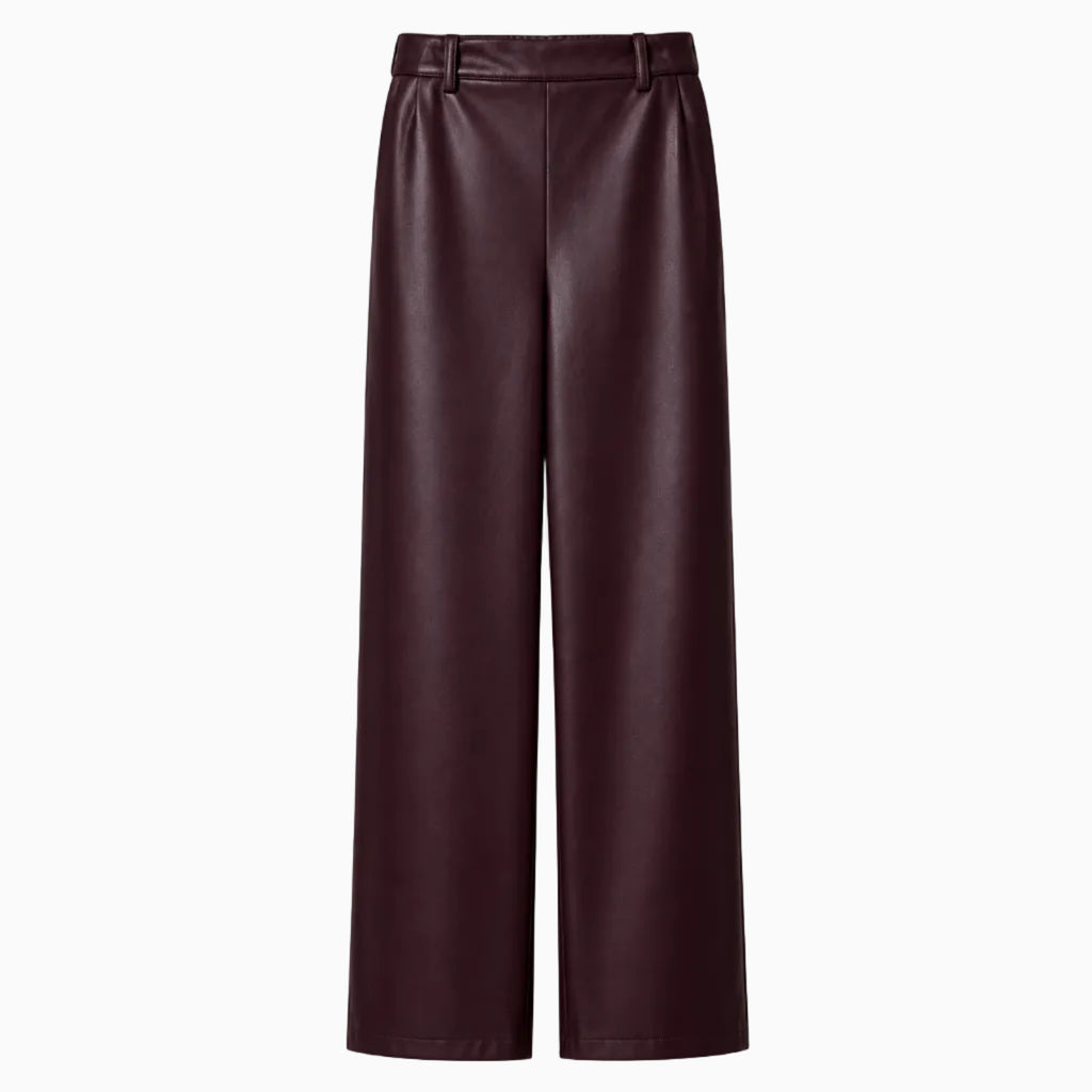 Pantalone bambina ecopelle viola scuro frontale vita strutturata