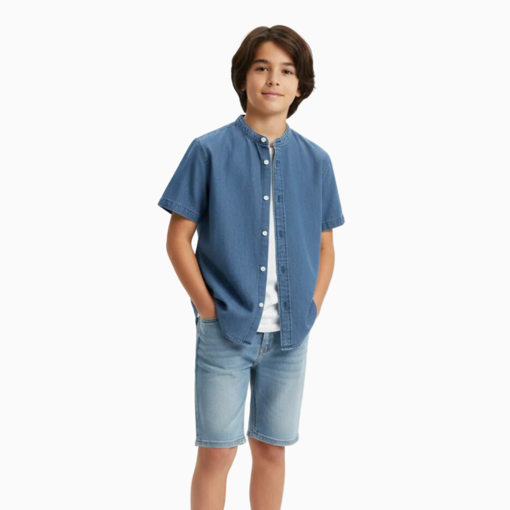 Jack & Jones camicia jeans collo alla coreana bambino - Abbigliamento bambini firmato | CDifferent Outlet
