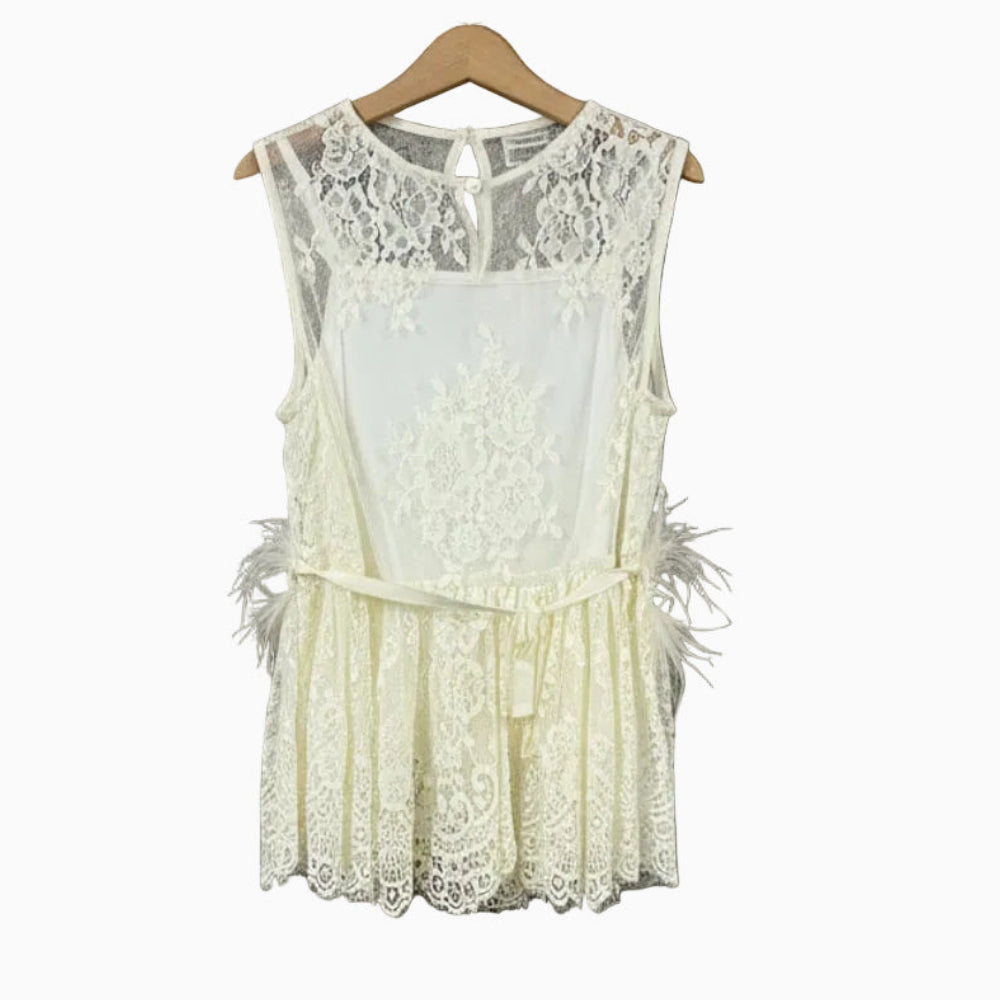 Alice Pi top bambina pizzo e piume panna