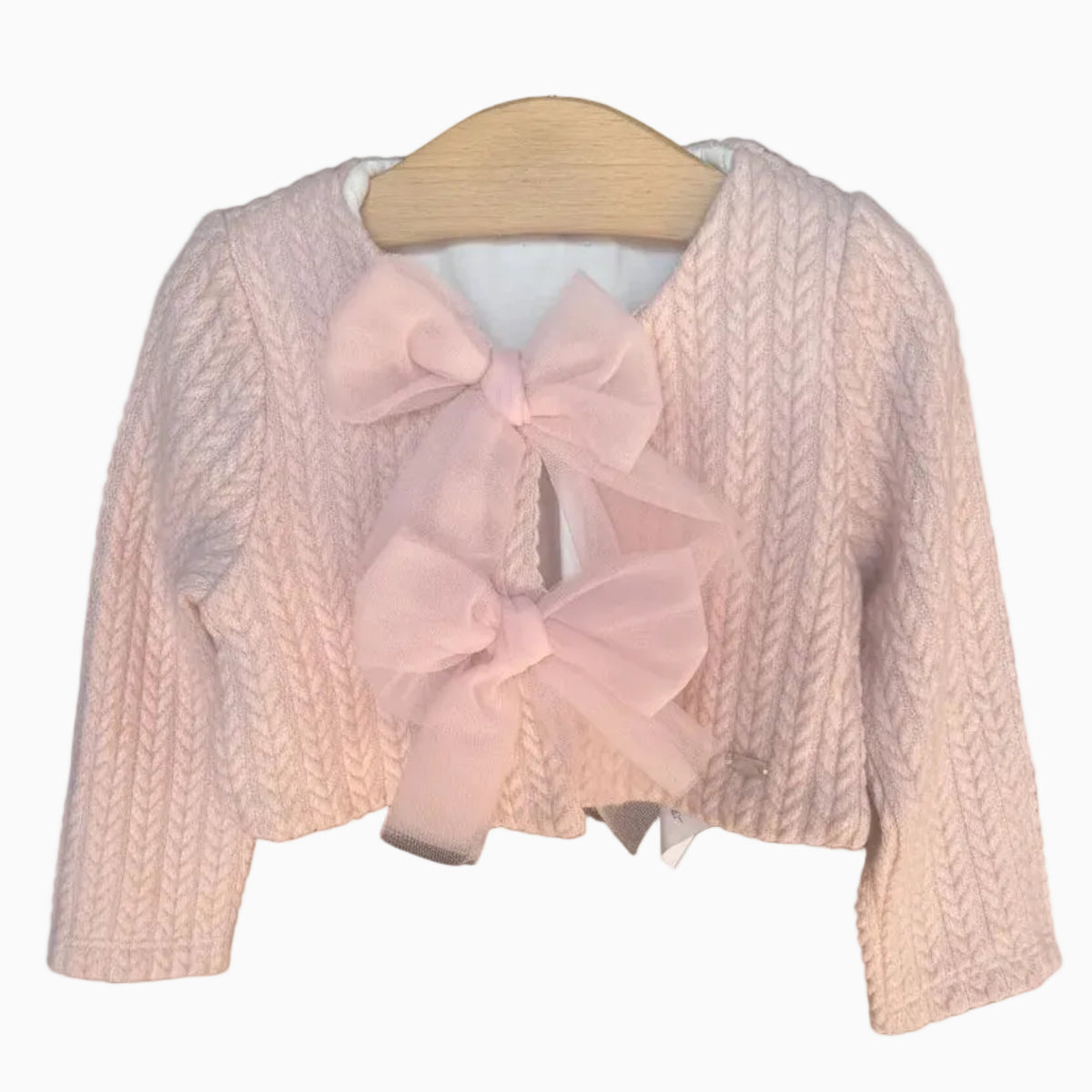 Le Bebè cardigan felpa neonata lavorato a trecce con fiocchi in tulle | CDifferent Outlet