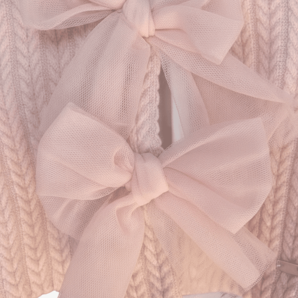 Le Bebè cardigan felpa neonata lavorato a trecce con fiocchi in tulle | CDifferent Outlet