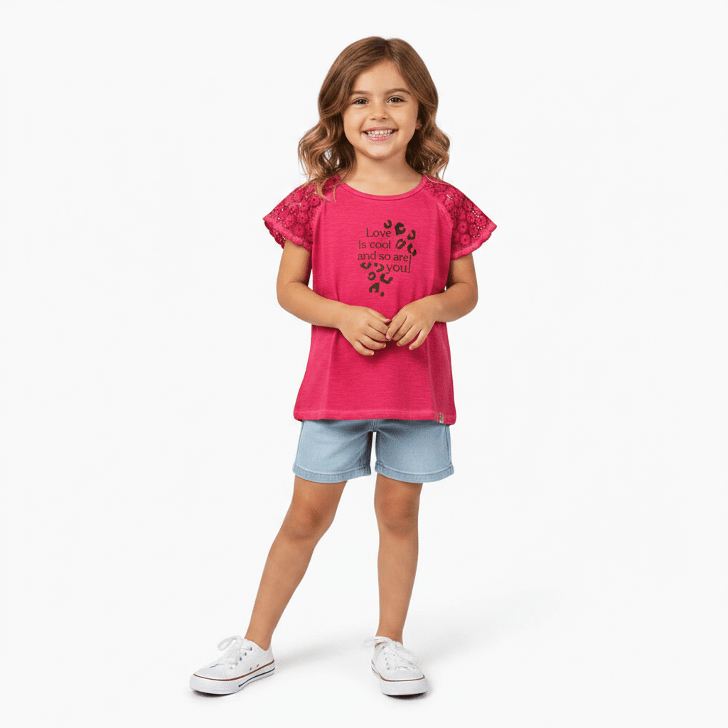 Boboli t-shirt manica corta in pizzo fucsia bambina