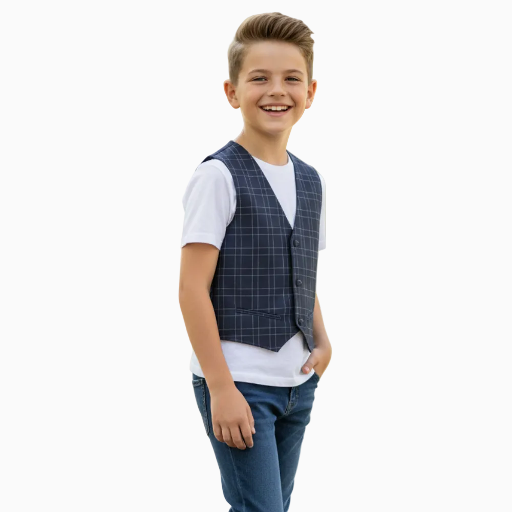 Sp1 gilet bambino blu navy con quadretti argentati - Abbigliamento bambini firmato | CDifferent Outlet
