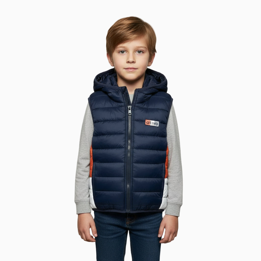 Ativo piumino smanicato con cappuccio bambino nero