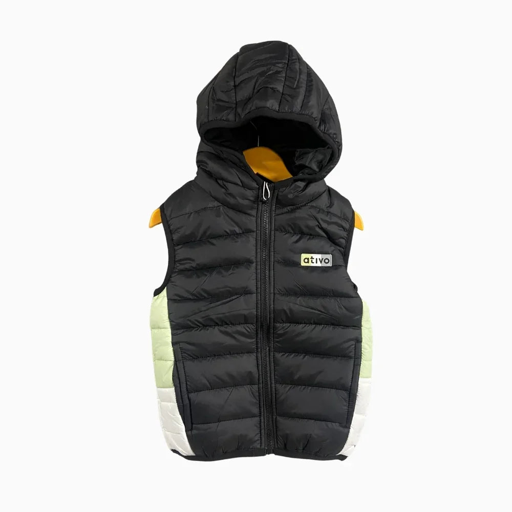 Ativo piumino smanicato con cappuccio bambino nero