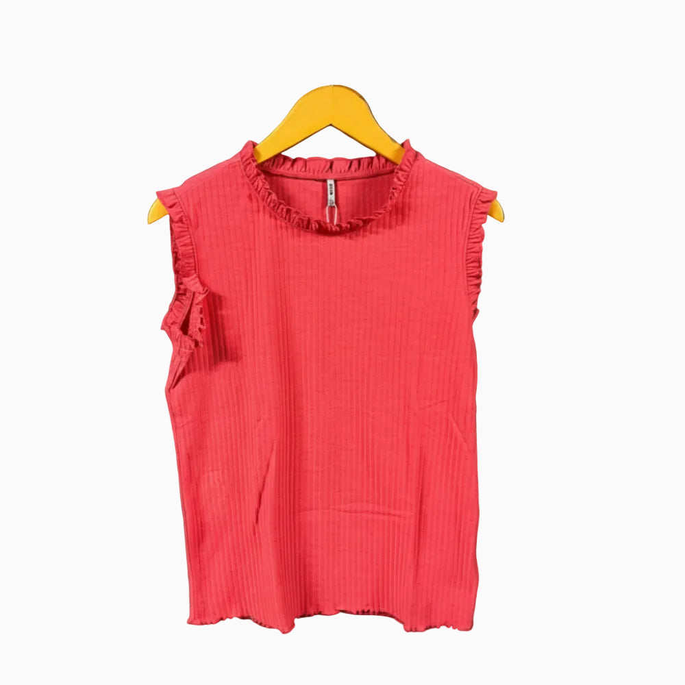 Only top a costine con volant e scollo arricciato bambina