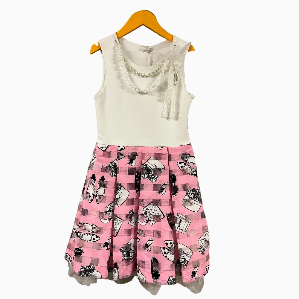 Miss Grant vestito elegante bianco e rosa con perle - Abbigliamento bambini firmato | CDifferent Outlet