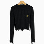 RefrigiWear maglione nero cropped con dettagli strappati bambina | CDifferent Outlet