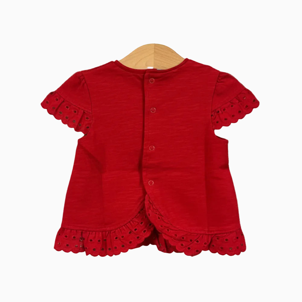 Mayoral t-shirt manica corta neonata con pizzo sangallo rossa