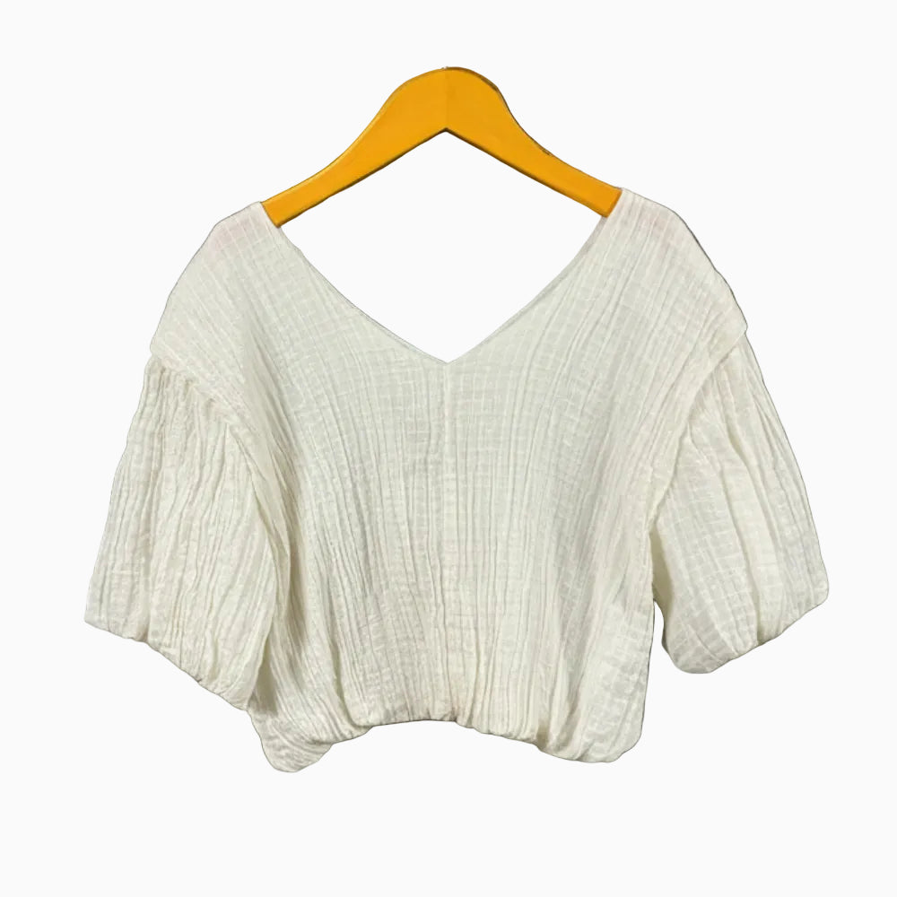 Please top crop panna con maniche a palloncino bambina