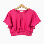 People crop top fucsia con maniche a volant e vita elasticizzata bambina - Abbigliamento bambini firmato | CDifferent Outlet
