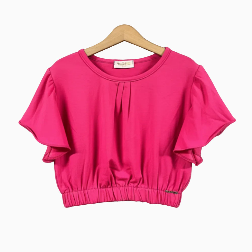 People crop top fucsia con maniche a volant e vita elasticizzata bambina