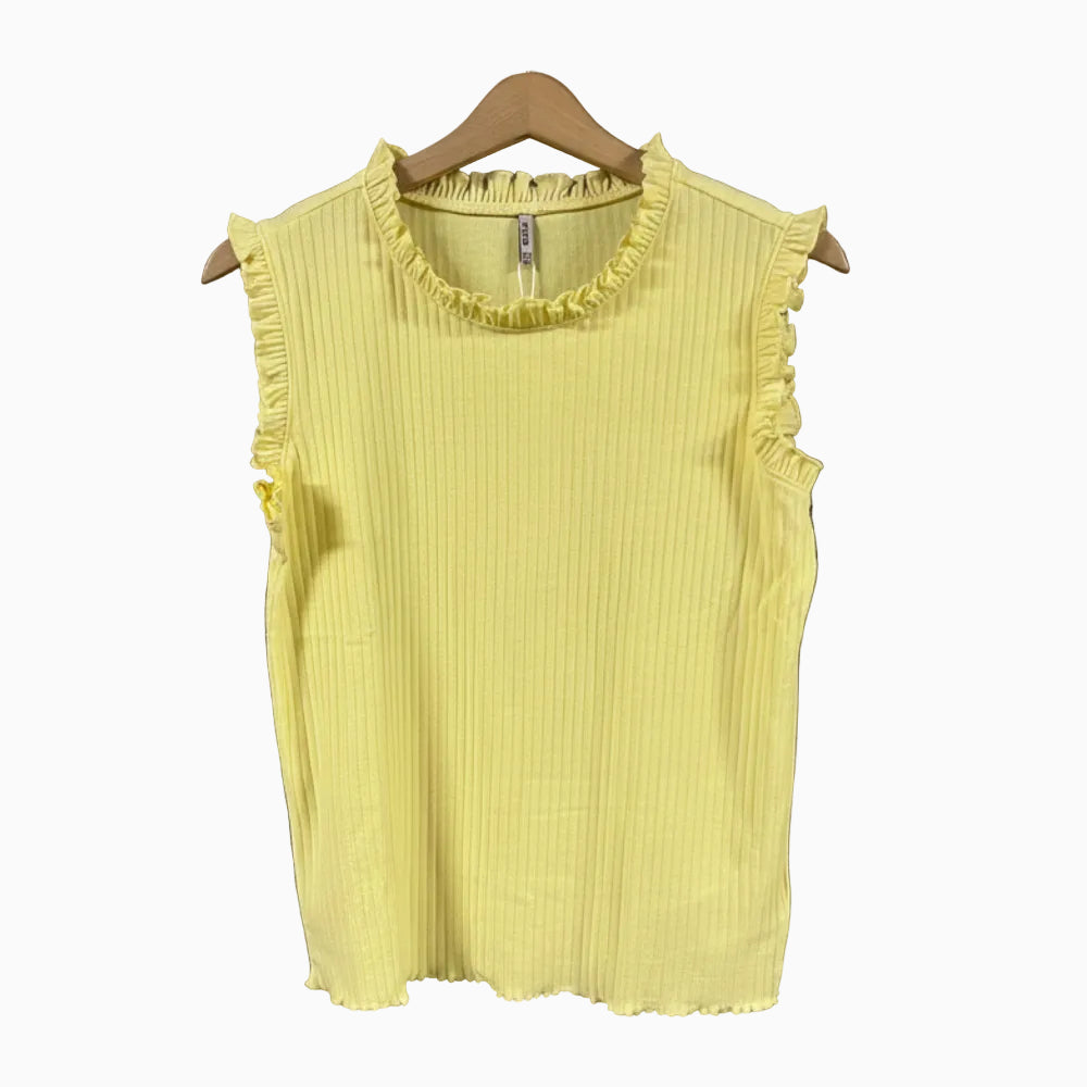 Only top a costine con volant e scollo arricciato bambina