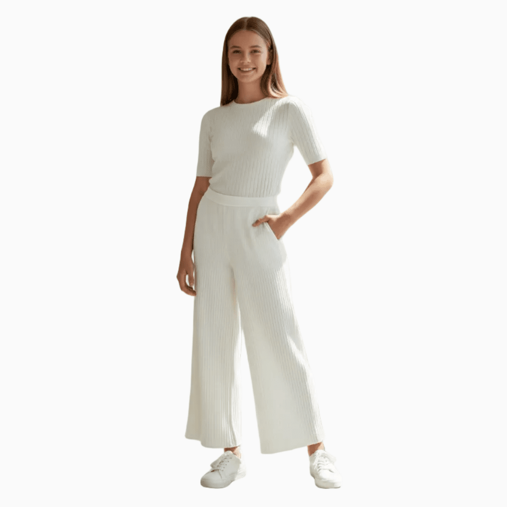 Sarabanda pantalone wide-leg plissè bianco bambina