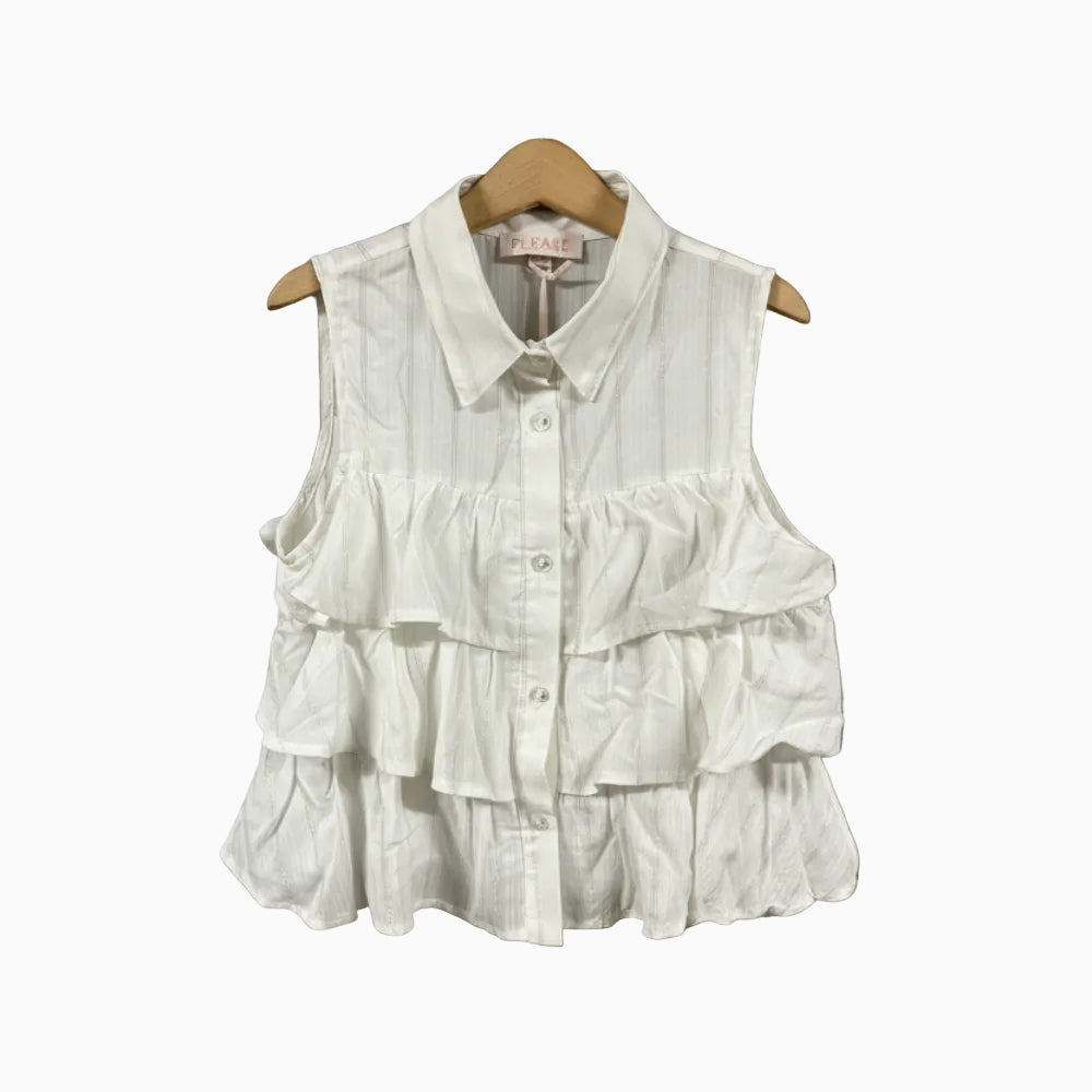 Please camicia smanicata bambina con balze - Abbigliamento bambini firmato | CDifferent Outlet