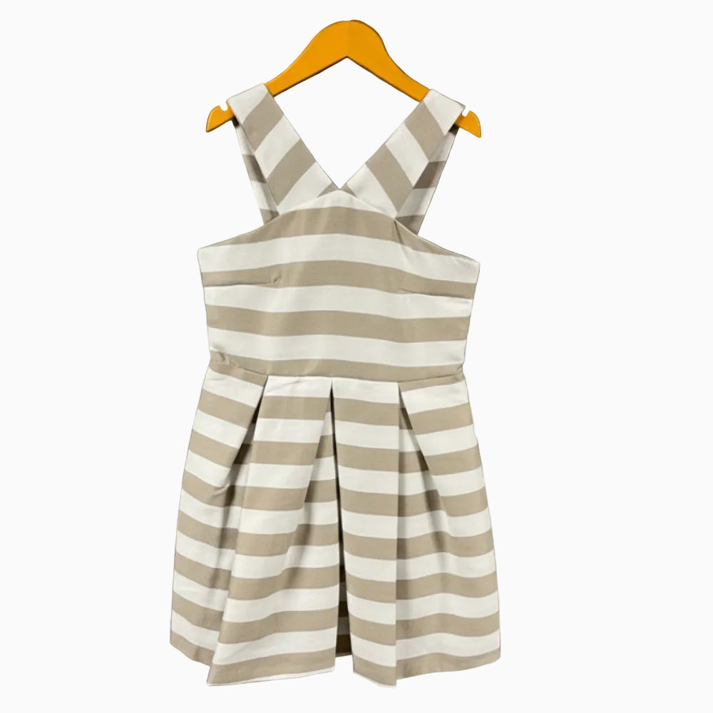Mayoral vestito lino a righe bianco e beige bambina - Abbigliamento bambini firmato | CDifferent Outlet