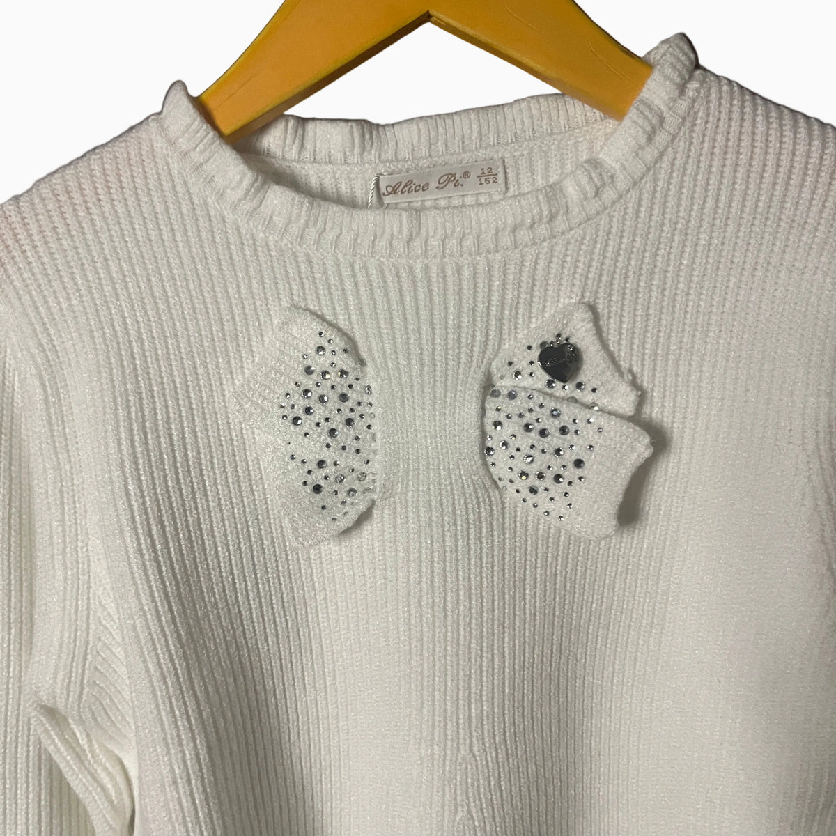 Alice Pi maglia avorio con applicazioni di strass e fiocchi bambina | CDifferent Outlet