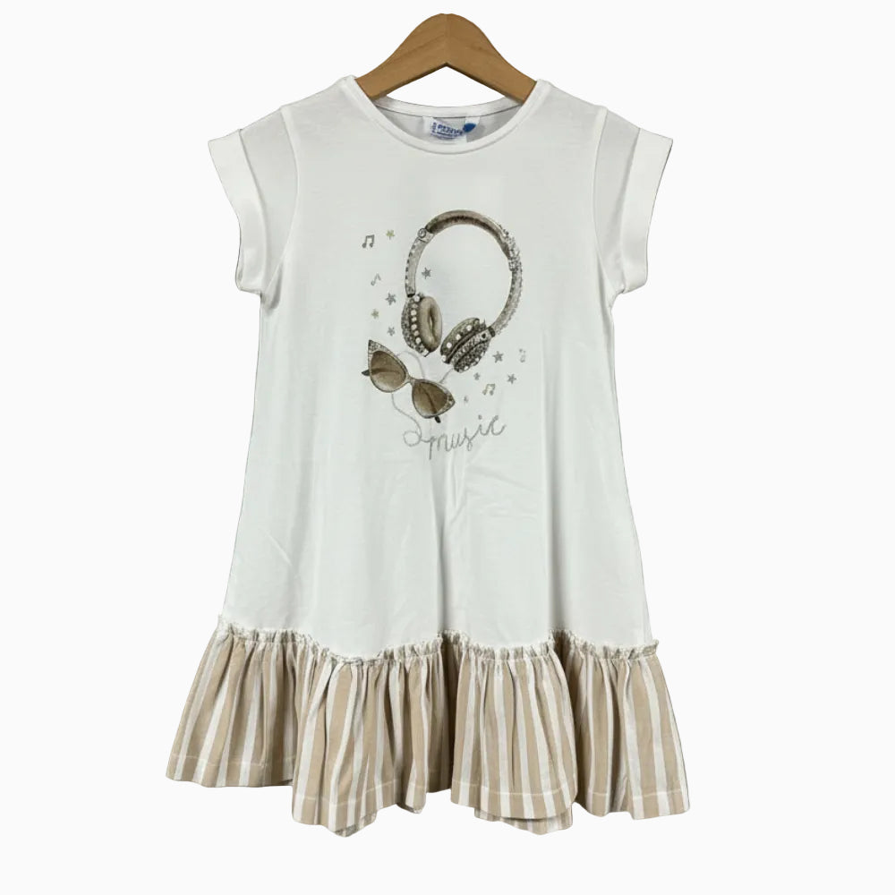 Mayoral vestito bianco a manica corta e gonna a pieghe beige bambina - Abbigliamento bambini firmato | CDifferent Outlet