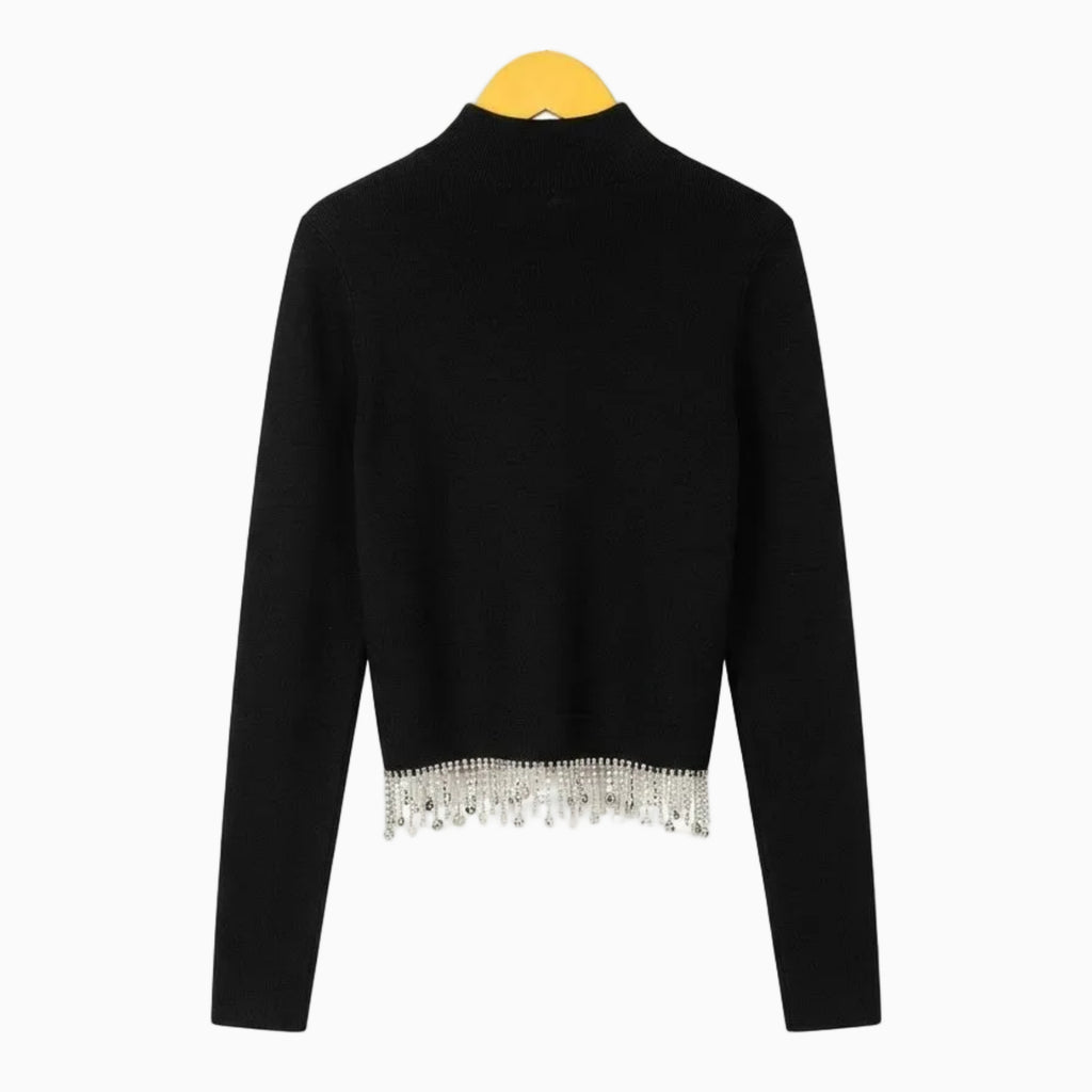 To Be Too maglia nera a collo alto con frange di strass bambina