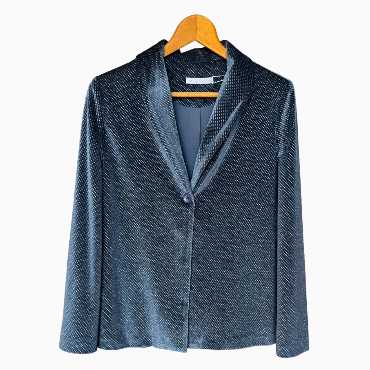 Giacca bambina grigio metallizzato effetto sparkling monopetto con rever a scialle