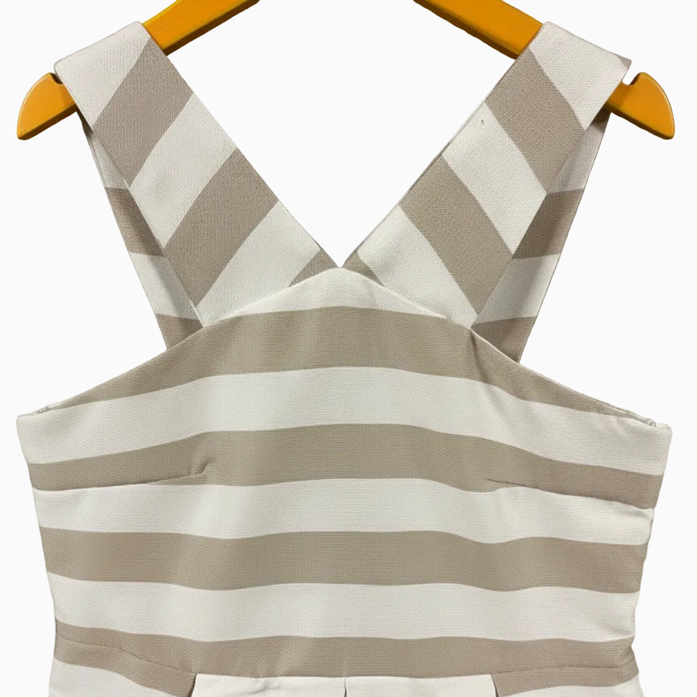Mayoral vestito lino a righe bianco e beige bambina - Abbigliamento bambini firmato | CDifferent Outlet