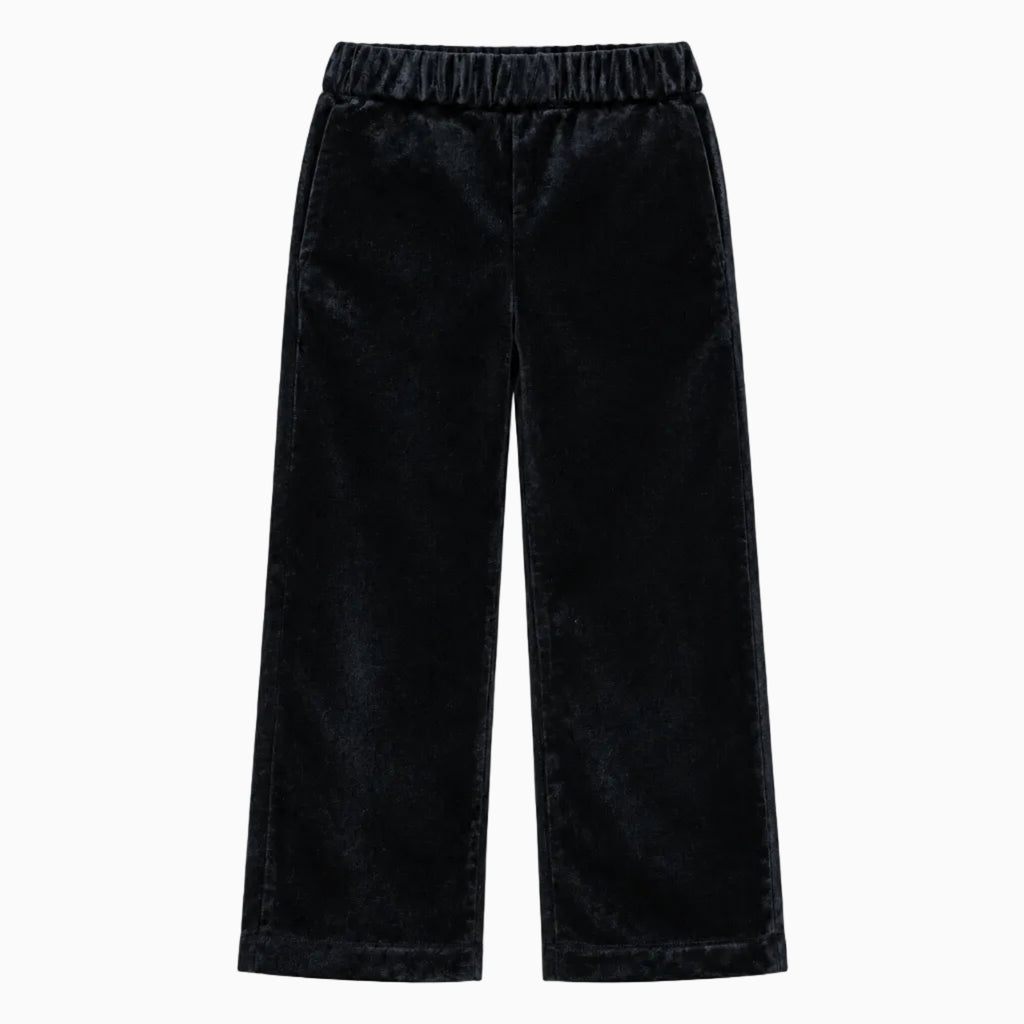 Pantalone bambina velluto nero vita elastica gamba dritta frontale