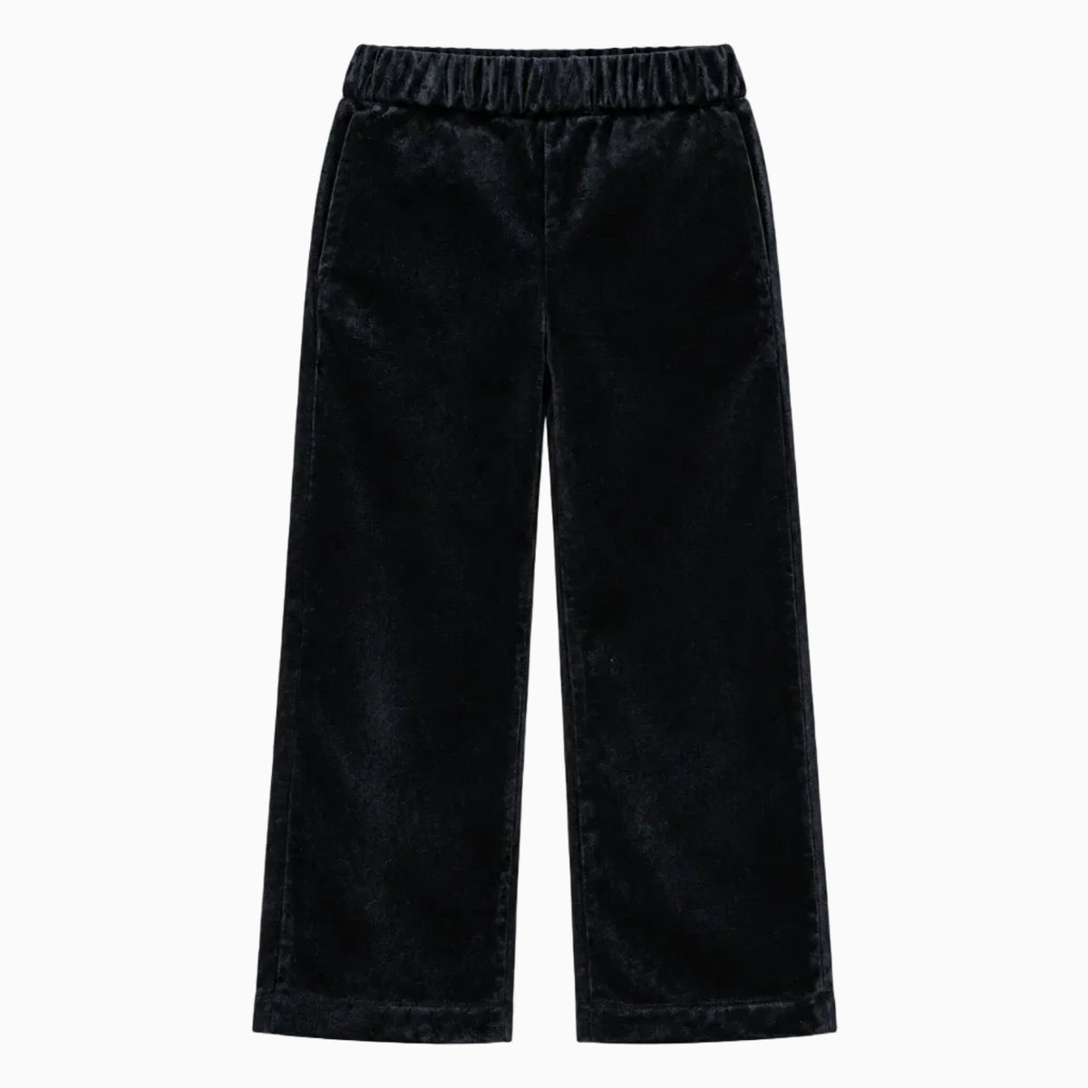 Pantalone bambina velluto nero vita elastica gamba dritta frontale