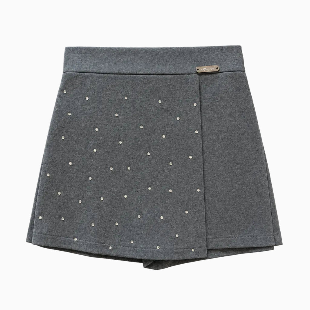gonna pantaloncini bambina grigia strass placca logo