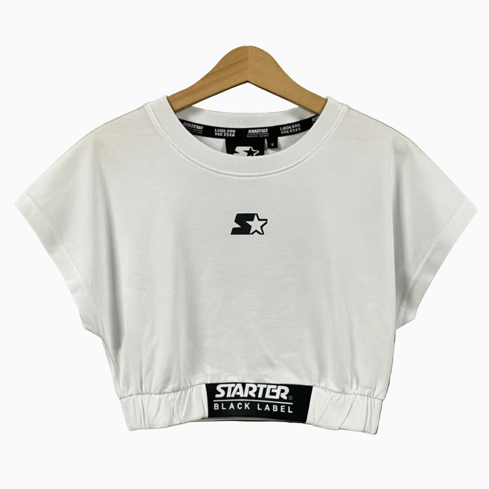 Starter Black Label t-shirt bianca modello boxy con orlo e logo elastico bambina - Abbigliamento bambini firmato | CDifferent Outlet