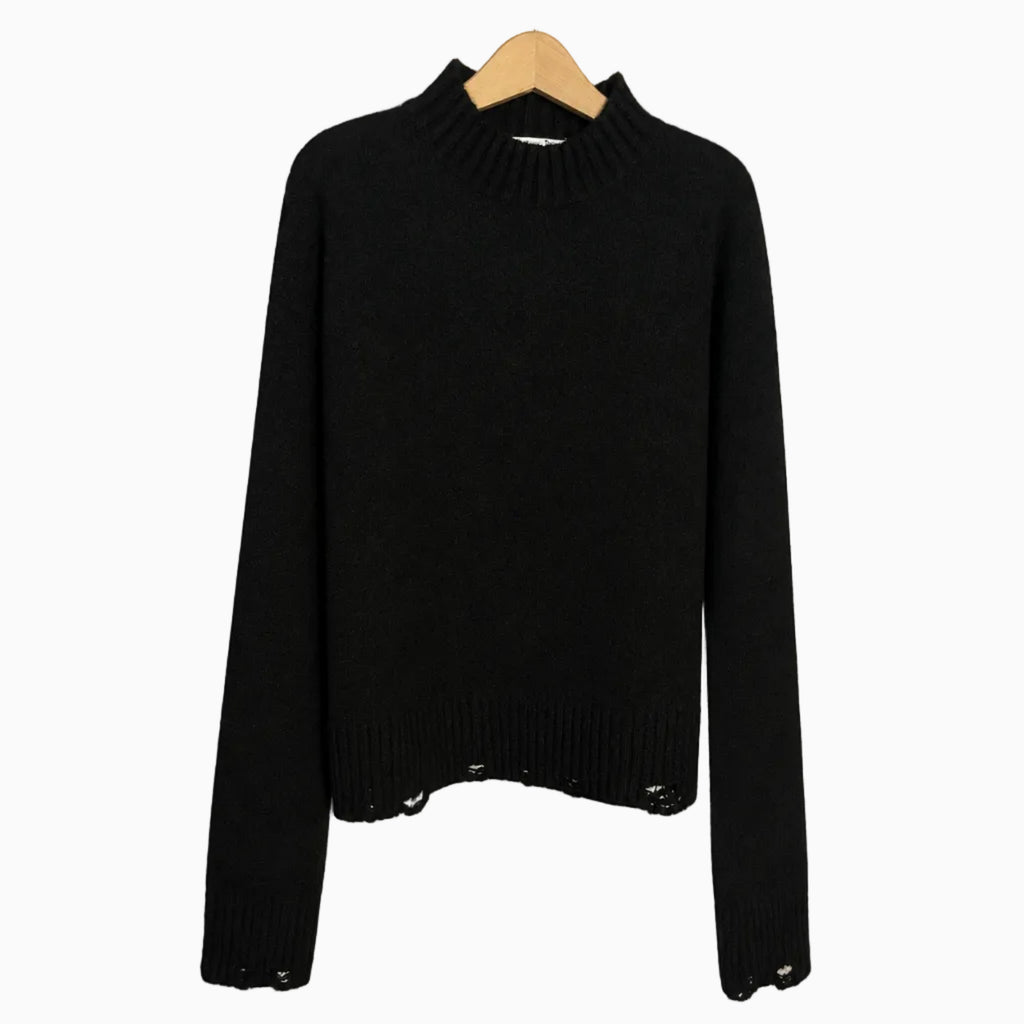 To Be Too maglia nera con collo alto e dettagli strappati bambina | CDifferent Outlet