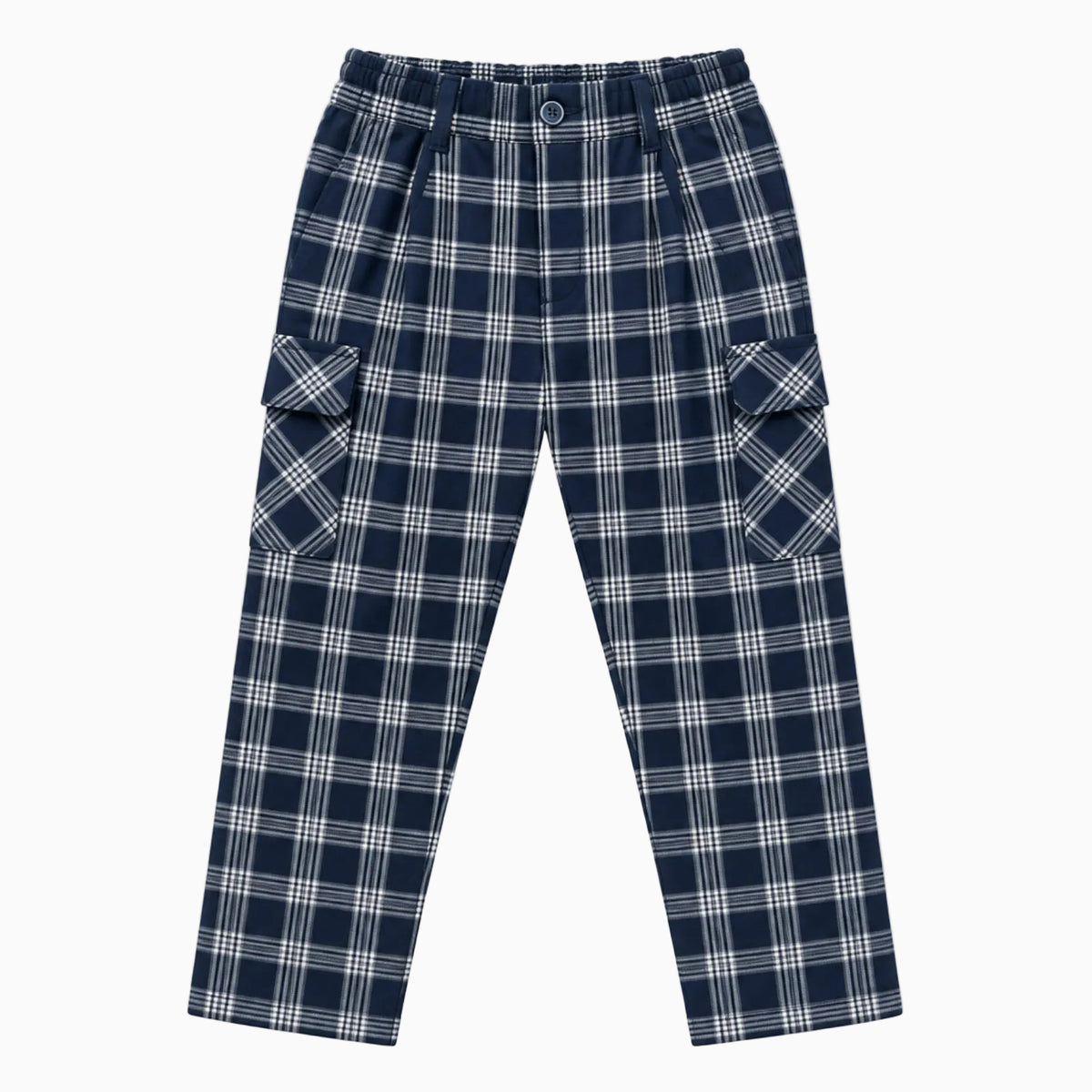 Jeckerson pantalone cargo bambino a quadri blu e bianco con tasconi laterali