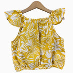 Mayoral top giallo senape con bottoni frontali e stampa botanica bianca bambina - Abbigliamento bambini firmato | CDifferent Outlet