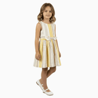 Mayoral vestito bambina a righe bianche e beige con maxi fiocco - Abbigliamento bambini firmato | CDifferent Outlet