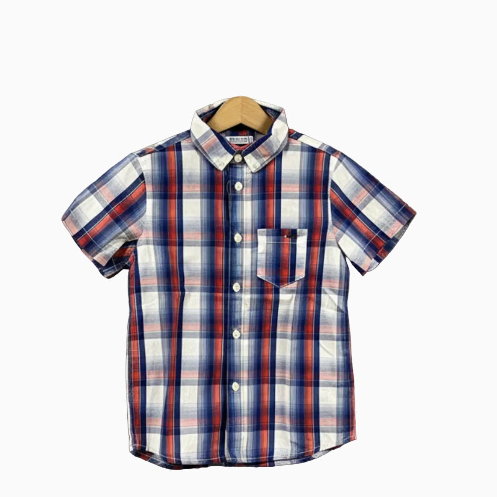 Mayoral camicia manica corta bambino a quadri blu e rossa - Abbigliamento bambini firmato | CDifferent Outlet