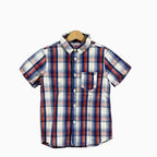 Mayoral camicia manica corta bambino a quadri blu e rossa - Abbigliamento bambini firmato | CDifferent Outlet