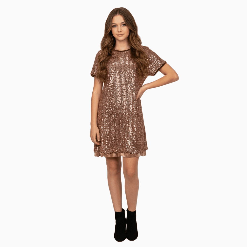Elsy abito bambina paillettes color rame - Abbigliamento bambini firmato | CDifferent Outlet