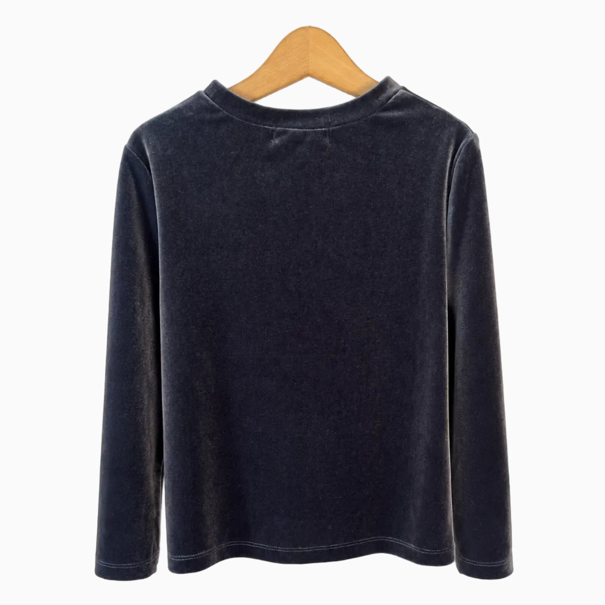 Schiena maglia bambina velluto blu navy con nodo laterale e maniche lunghe