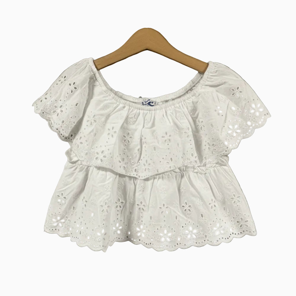 Mayoral crop top in sangallo bianco con volant bambina - Abbigliamento bambini firmato | CDifferent Outlet