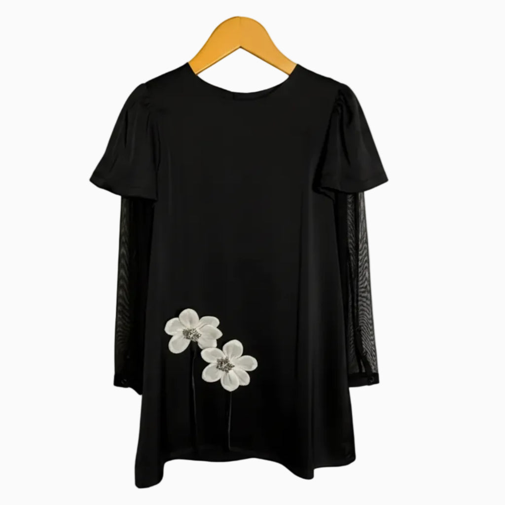 Alice Pi abito nero elegante con fiori gioiello bambina